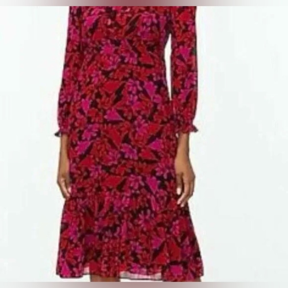EUC J. Crew Floral Ruffle Neck Midi Dress - Picture 3 of 3